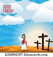 viernes santo, plano de fondo, concepto, ilustración, de, jesucristo, con, brazo, abierto de par en par