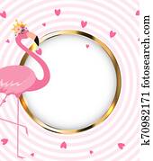 Beautiful Little Princess Pink Flamingo in Golden Crown. Illustration Beautiful Little Princess Pink Flamingo in Golden Crown. Illustration