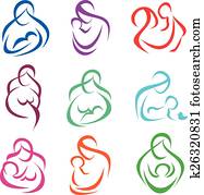 big set of mother and baby symbols big set of mother and baby symbols