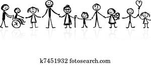 família, junto, esboço, para, seu, desenho