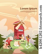 Farmers Family Wheat Mill Building Farmland Countryside Landscape Farmers Family Wheat Mill Building Farmland Countryside Landscape