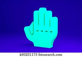 Green Baseball glove icon isolated on blue background. Minimalism concept. 3d illustration 3D render
