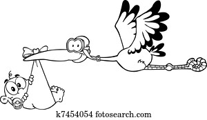Outlined Stork With A Child Outlined Stork With A Child