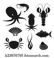 Seafood icons set Seafood icons set