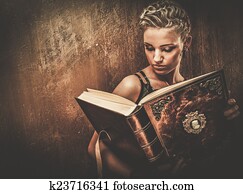 Steampunk girl with a book Steampunk girl with a book