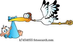 Stork Delivering A Newborn Baby Boy Stork Delivering A Newborn Baby Boy