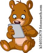 teddybär, mit, tablette
