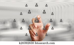 üzletember, kéz, kitérővágány, a, emberi találékonyság, crm, és, társadalmi, medi