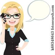 משקפיים, אישה מדברת, עם, smartphone