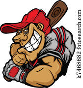 Cartoon Baseball Player Batting Vec