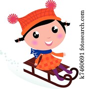 Cute winter sledding Child isolated on white Cute winter sledding Child isolated on white