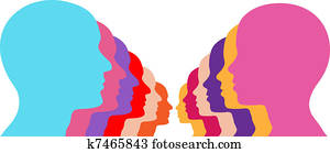 Male Female row people face couple lines