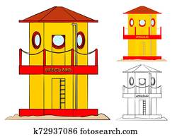 Beach lifeguard tower to save drowning people vector illustration