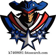 patriota, mascote, com, estrelas, e, chapéu, g