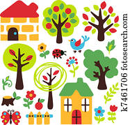 pequeno, fazenda, árvore, e, inseto