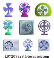 Ventilator icons set, cartoon style Ventilator icons set, cartoon style