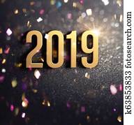 alegre, ano novo, 2019, cartão cumprimento