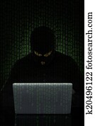 Man Wearing Balaclava Hacking Laptop