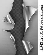 Metal rip hole with curly edges, ragged cracks Metal rip hole with curly edges, ragged cracks