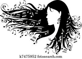 mulher, com, notas música