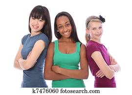 Multi cultural group teenage school girl friends