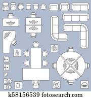 Office meeting furnitures, architecture plan vector line icons Office meeting furnitures, architecture plan vector line icons