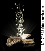 Open book magic on black Open book magic on black