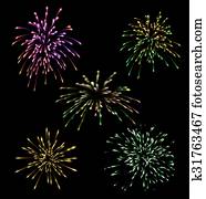 sammlung, fünf, feiertag, feuerwerk sammlung, fünf, feiertag, feuerwerk