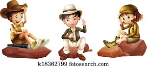 três, jovem, exploradores