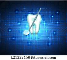 zähne, mit, spiegel, auf, a, technologie, hintergrund