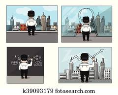 biznesmen, wstecz, ilustracja