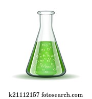 Chemical laboratory transparent flask with green liquid Chemical laboratory transparent flask with green liquid