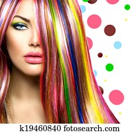 Colorful Hair and Makeup. Beauty Fashion Model Girl