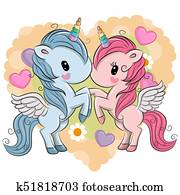 Cute Unicorns on a hearts background