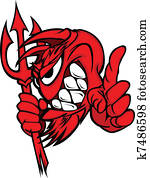 Demon Mascot Head with Pitchfork Ve Demon Mascot Head with Pitchfork Ve
