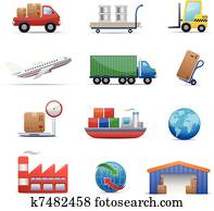 industria, y, logística, icono, conjunto