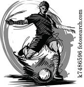 jogador futebol, chutando, bola, vetorial, i