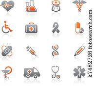 medicina, &, brejo, cuidado, ícones