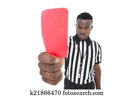 sério, árbitro, mostrando, cartão vermelho