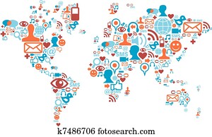 World map shape made with social media icons World map shape made with social media icons