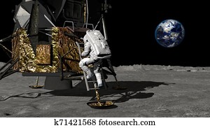 3d, rendering., אסטרונאוט, descends, ה, מדרגות, של, ה, אפולו, spacecraft., כ.ג., animation., יסודות, של, זה, דמות, ספק, על ידי, nasa.