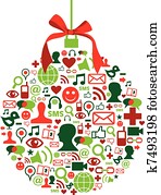 Christmas bauble with social media icons Christmas bauble with social media icons