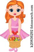 Little girl cartoon with basket ful