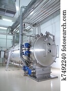 maquinaria, em, um, farmacêutico, producao, planta