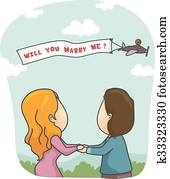 pareja, matrimonio, propuesta, avión