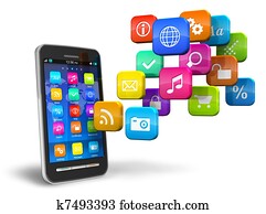 Smartphone with cloud of application icons Smartphone with cloud of application icons