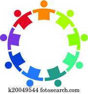 team, in een cirkel, negen, beeld, logo