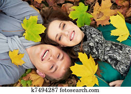 Young couple at autumn outdoors
