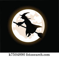 boszorkány, repülés, képben látható, egy, seprűnyél