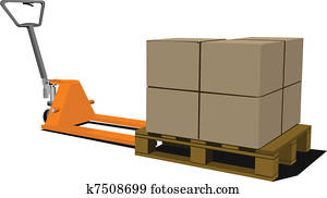 Boxes on hand pallet truck. Forkli